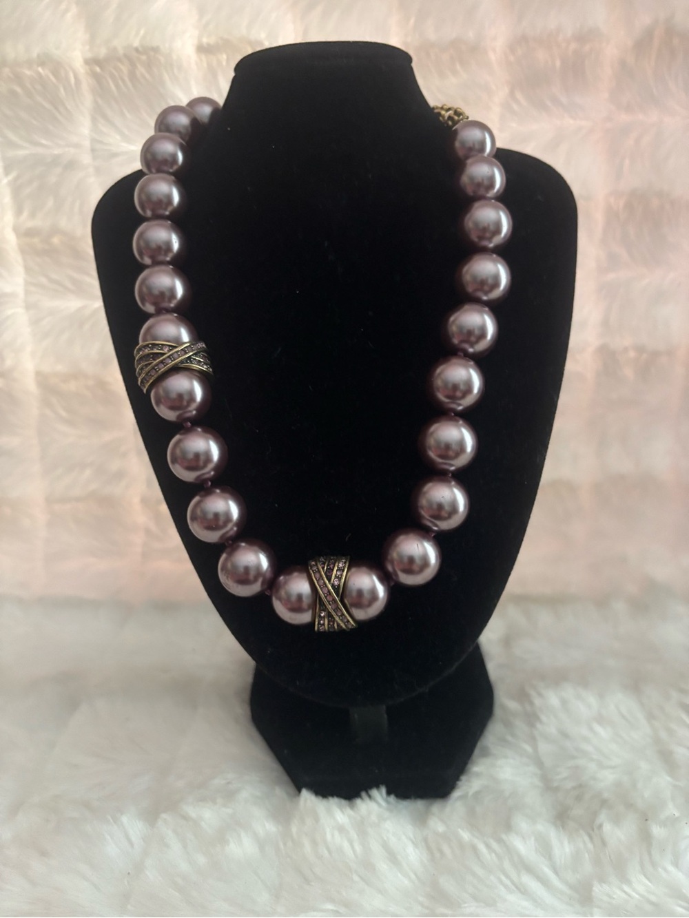 Heidi Daus Mauve Pearl Necklace with Antique Gold Accents
